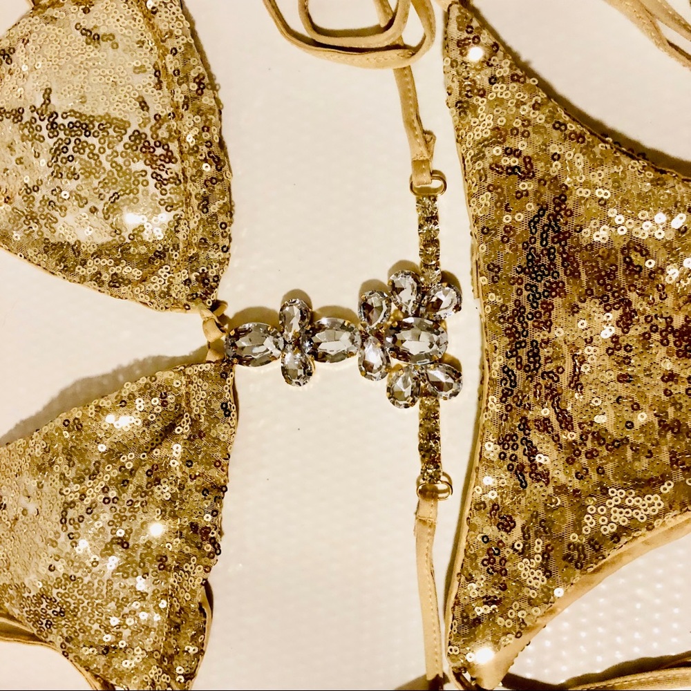 NWT competition bikini gold Sequin Rhinestone crystal gorgeous sexy bikini FIRM - Picture 4 of 10